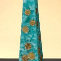 Geldkerze mit Geldeinlage Obelisk 25cm / Terrazzo-türkis