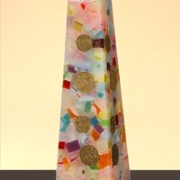 Geldkerze mit Geldeinlage Obelisk 25cm / Tutti-Frutti