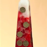 Geldkerze mit Geldeinlage Obelisk 25cm / elfenbein-bordeaux