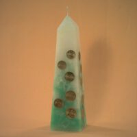 Geldkerze mit Geldeinlage Obelisk 25cm / elfenbein-dunkelgrün