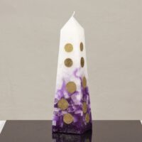 Geldkerze mit Geldeinlage Obelisk 25cm / elfenbein-lila