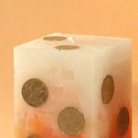 Geldkerze Vierkant 10cm / Farbverlauf elfenbein-orange