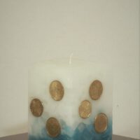 Geldkerze Vierkant 10cm / Farbverlauf elfenbein-türkis