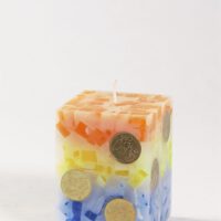 Geldkerze Vierkant 10cm / Terrazzo orange-gelb-blau