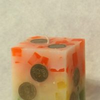 Geldkerze Vierkant 10cm / Terrazzo orange-gelb-olive
