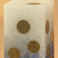 Geldkerze Vierkant 15cm / Farbverlauf elfenbein-blau