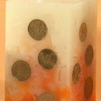 Geldkerze Vierkant 15cm / Farbverlauf elfenbein-orange