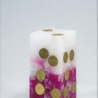 Geldkerze Vierkant 15cm / Farbverlauf elfenbein-rotviolett