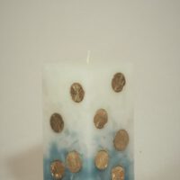 Geldkerze Vierkant 15cm / Farbverlauf elfenbein-türkis