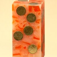 Geldkerze Vierkant 15cm / Terrazzo-orange