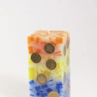 Geldkerze Vierkant 15cm / Terrazzo orange-gelb-blau