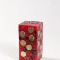 Geldkerze Vierkant 15cm / Terrazzo rot-schwarz-gescheckt