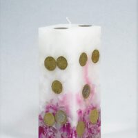 Geldkerze Vierkant 20cm / Farbverlauf elfenbein-rotviolett