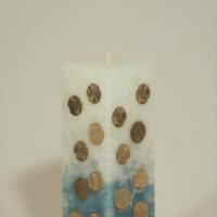 Geldkerze Vierkant 20cm / Farbverlauf elfenbein-türkis