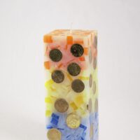 Geldkerze Vierkant 20cm / Terrazzo orange-gelb-blau