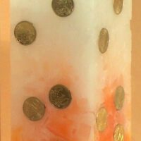 Geldkerze Vierkant 35cm / Farbverlauf elfenbein-orange