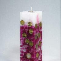 Geldkerze Vierkant 35cm / Farbverlauf elfenbein-rotviolett