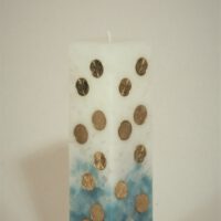 Geldkerze Vierkant 25cm / Farbverlauf elfenbein-türkis