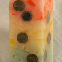 Geldkerze Vierkant 35cm / Terrazzo orange-gelb-olive