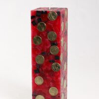 Geldkerze Vierkant 35cm / Terrazzo rot-schwarz-gescheckt