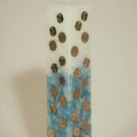 Geldkerze Vierkant 35cm / Farbverlauf elfenbein-türkis