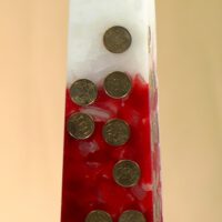 Geldkerze mit Geldeinlage Obelisk 35cm / Farbverlauf elfenbein-bordeaux