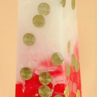 Geldkerze mit Geldeinlage Obelisk 35cm / Farbverlauf elfenbein-rot