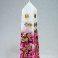 Geldkerze mit Geldeinlage Obelisk 35cm / Farbverlauf elfenbein-rotviolett