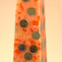 Geldkerze mit Geldeinlage Obelisk 35cm / Terrazzo-orange