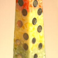 Geldkerze mit Geldeinlage Obelisk 35cm / Terrazzo orange-gelb-olive