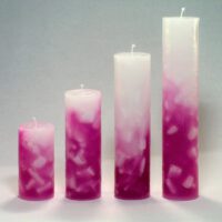 Stumpenkerze rund 5cm / Farbverlauf elfenbein-rotviolett