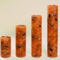 Stumpenkerze rund 5cm / Terrazzo orange-schwarz
