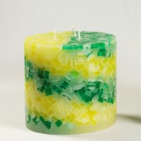 3 Docht Kerze - Spirale gelb-dunkelgrün