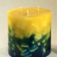 3 Docht Kerze - Farbverlauf gelb-blau