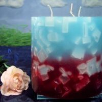 3 Docht Kerze - Farbverlauf hellblau-bourdeaux