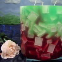 3 Docht Kerze - Farbverlauf hellgrün-bourdeaux