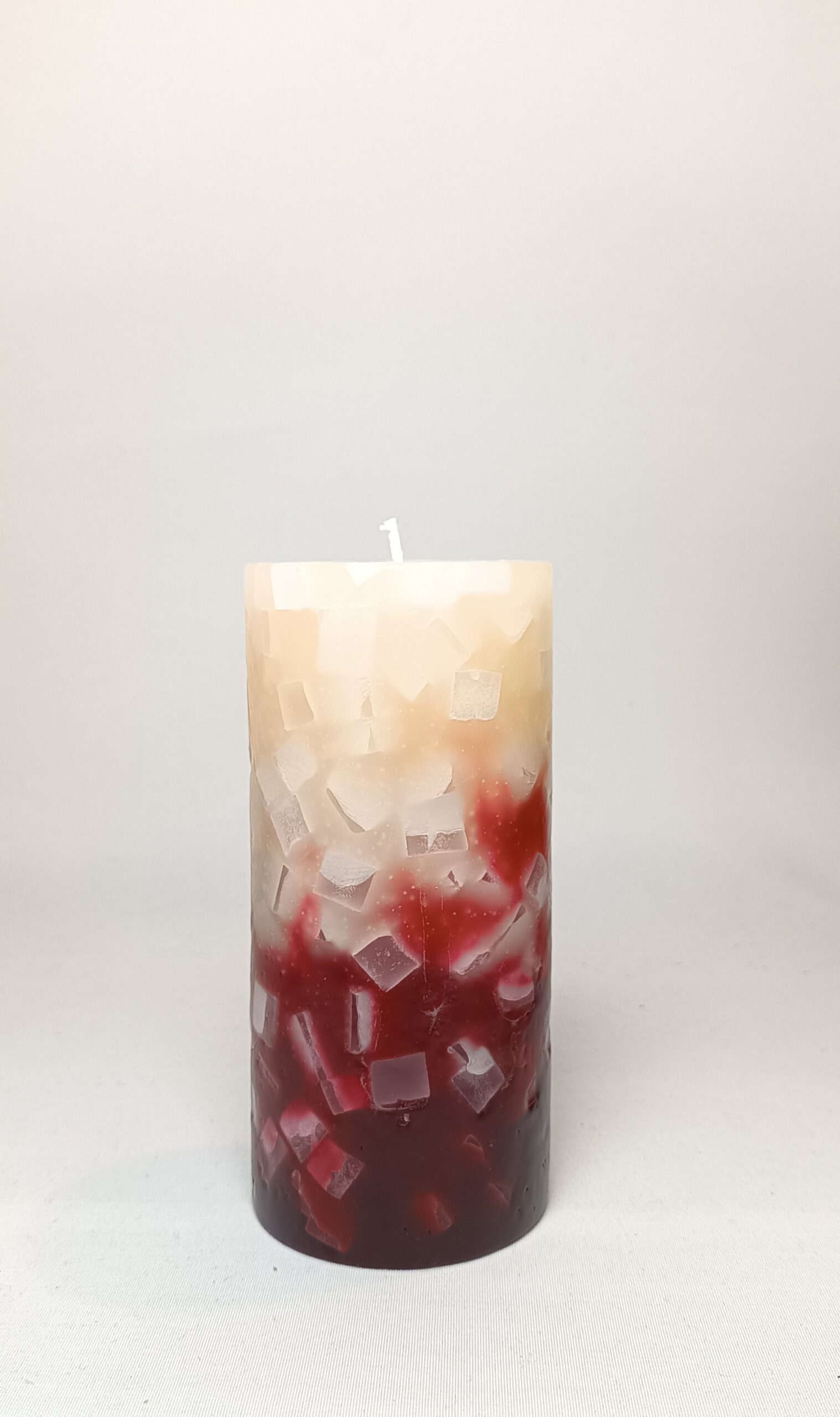 Stumpenkerze rund 7cm / Farbverlauf creme-bordeaux